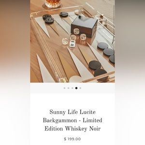 SUNNYLiFE Lucite limited edition Whiskey Noir backgammon suitcase travel game